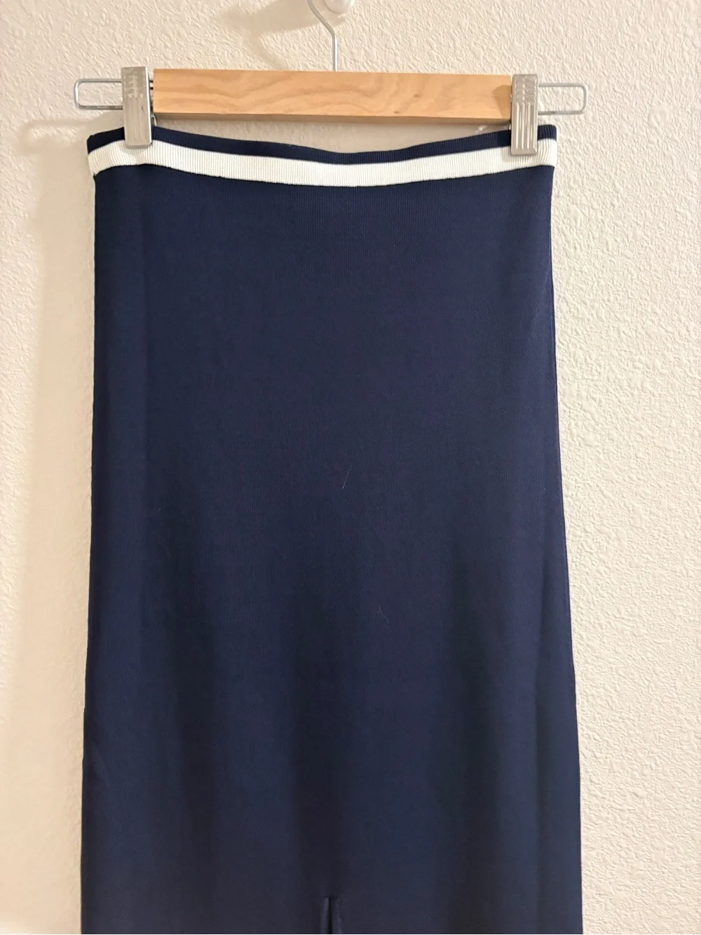 NWOT STAUD  Karina  Navy Knit Midi Skirt XS White Trim Size XS